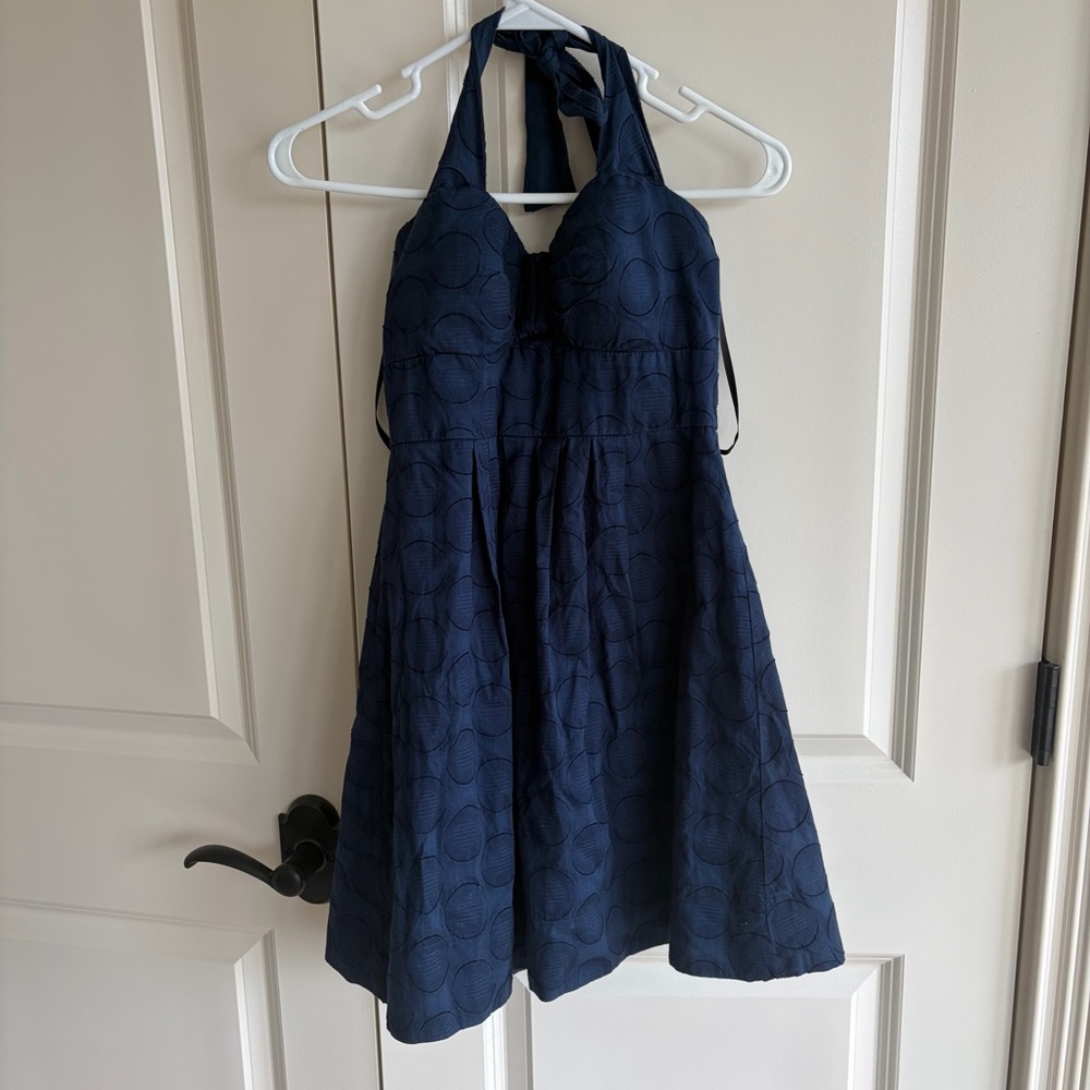 B Darlin Halter Navy Textured Circular Pattern Fit-and-Flare Dress Size 5/6